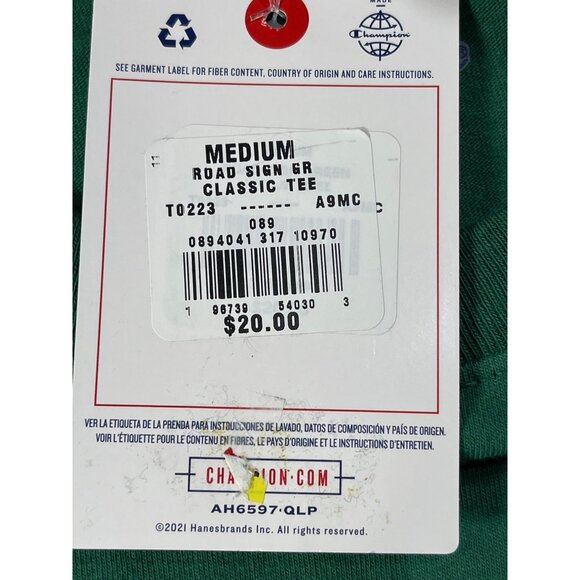 Champion Mens Green Crewneck T-Shirt Medium Cotton Short Sleeve Casual Wear - Picture 10 of 12